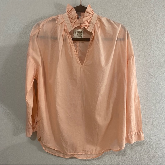 A Shirt Thing Peach Ruffle Collar Women's Top - Picture 1 of 5
